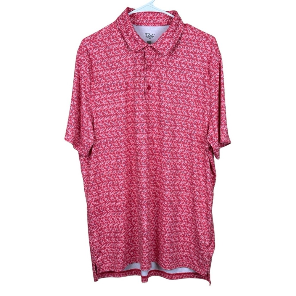 1764 Polo Shirt Mens Size Large Red Bicycle Print Stretch Golf Short Sleeve